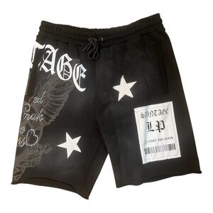 Sz Large left point shorts Black Graphic Shorts with Stars